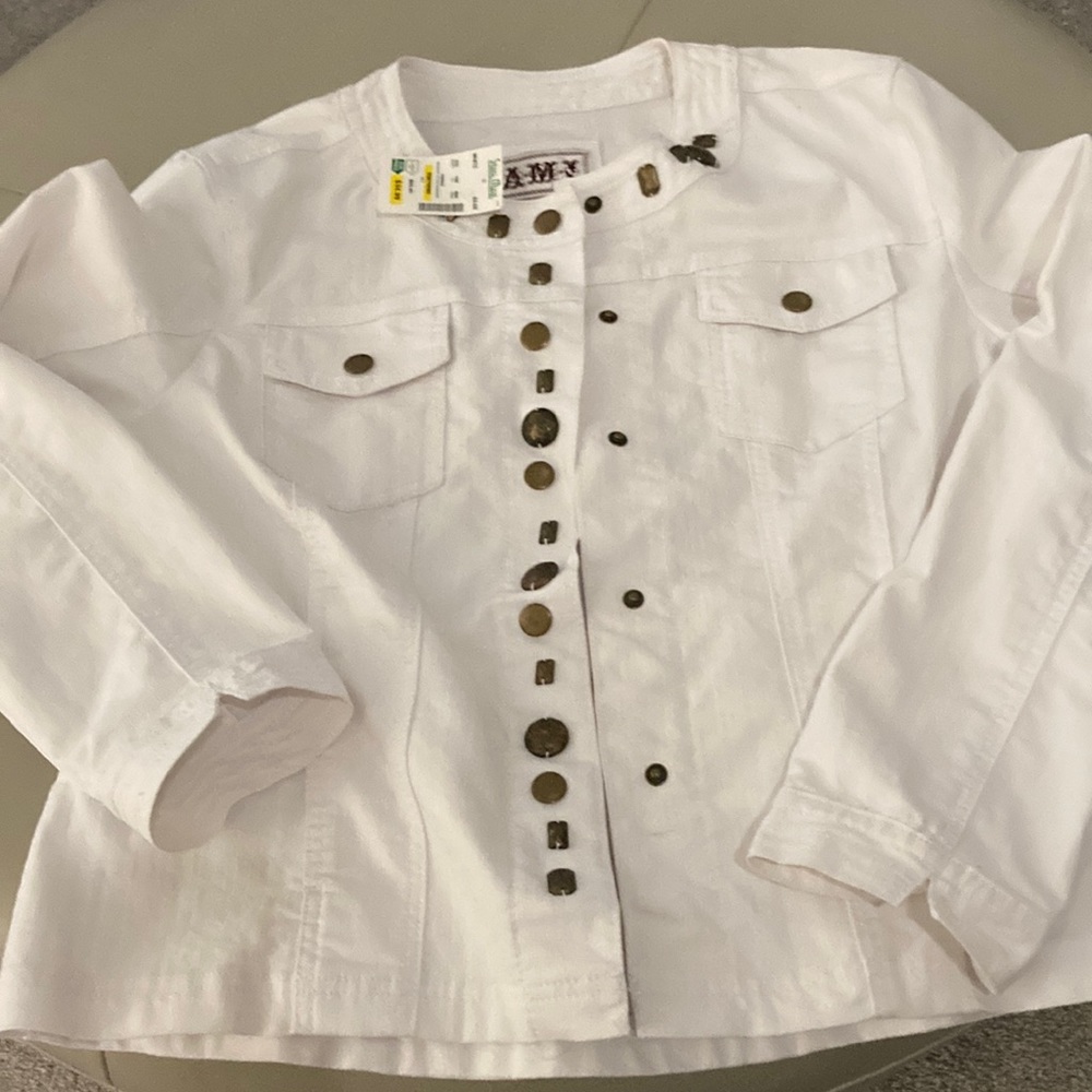 Jean jacket, new, never worn, unique buttons